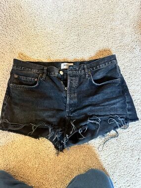 Agolde Black Distressed Denim Cutoff Shorts